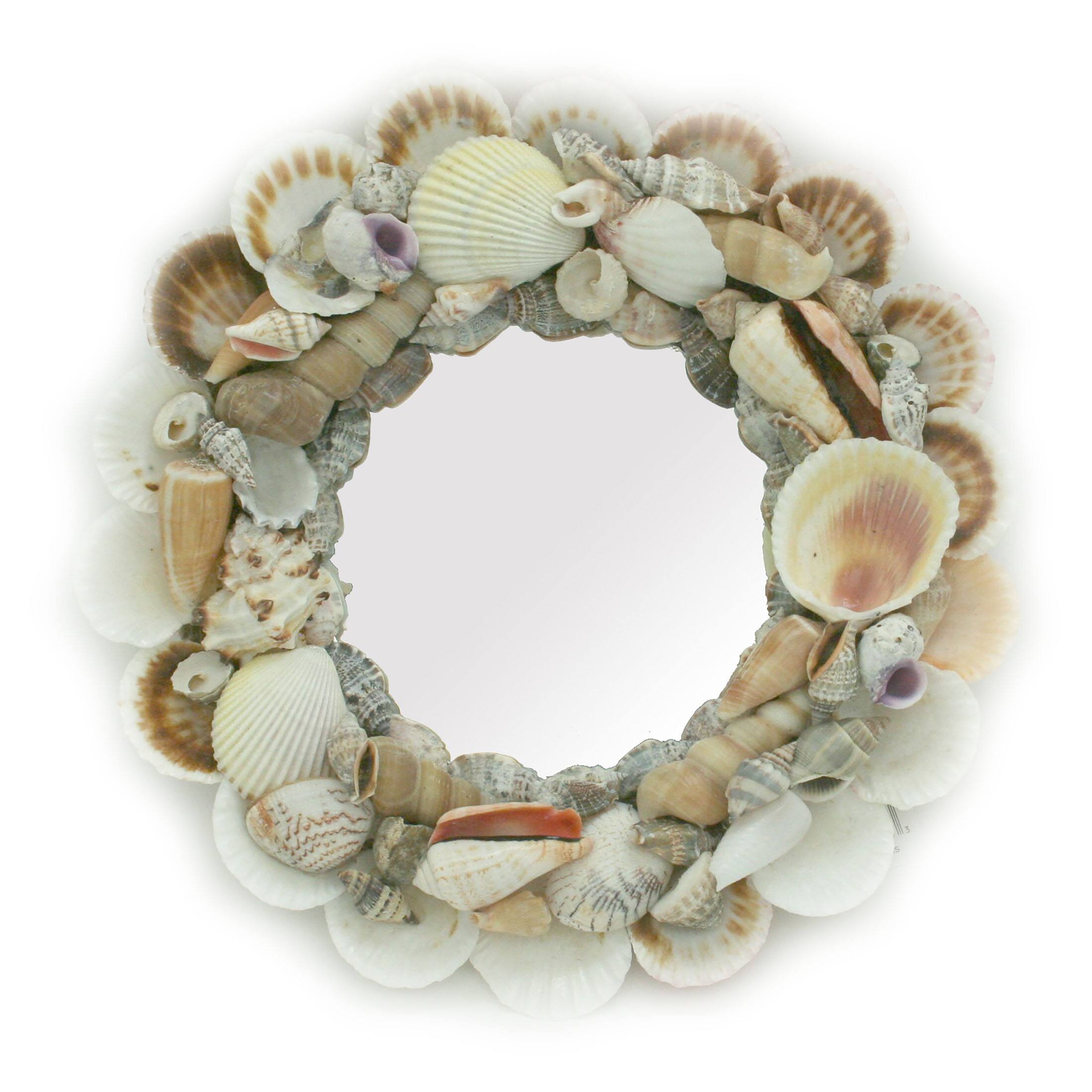 Front. Contrast Inc. - Natural Seashell Frame Small Round Wall Mirror 10 Inch Diameter - Multicolored.