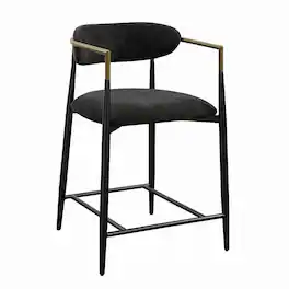 Manhattan Lane - Vonn 25 Inch Counter Height Chair, Padded Fabric, Black Metal Frame - Black, Antique Brass