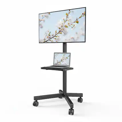 Front. Dazzed Corner - Rolling TV Stand 23–60", Mobile Cart w/ Shelf, VESA 400x400, 88 lbs - Black.