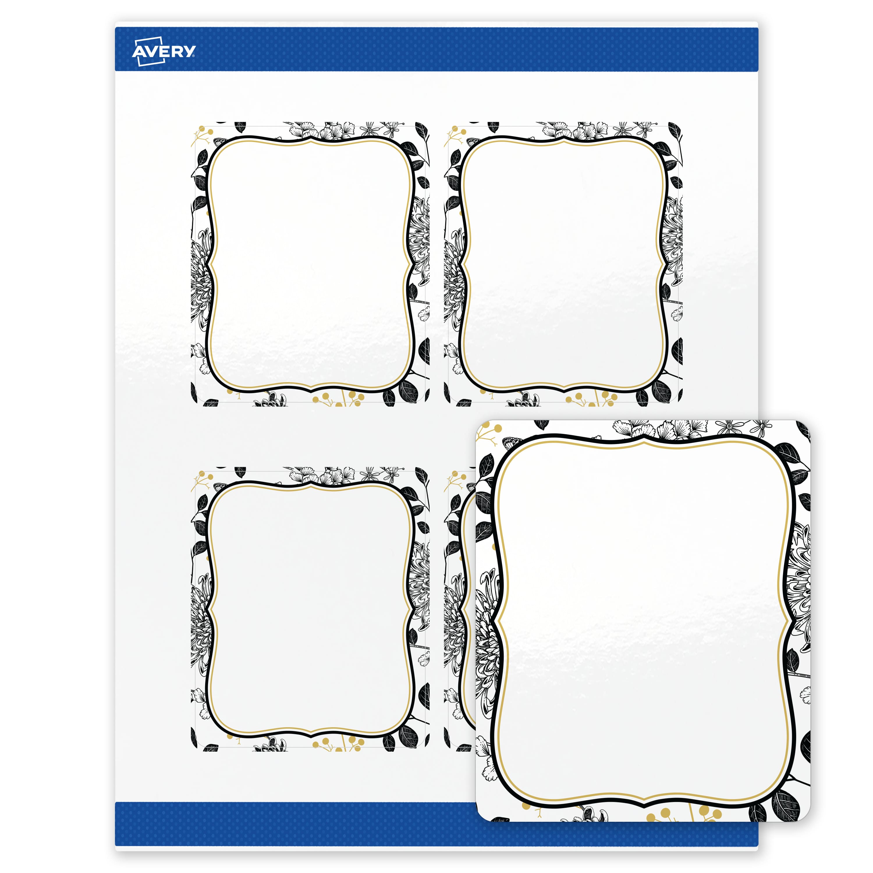 "Avery - Labels, 4"" x 3-1/3"", Glossy Gold Flourish & Black Florals - White" price history on PriceWatchPro