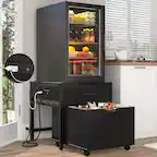 Front. Aheaplus - Rolling Mini Fridge & Microwave Stand with Drawer, Outlets - Heavy Duty for Dorm, Office & Apartment - Black.