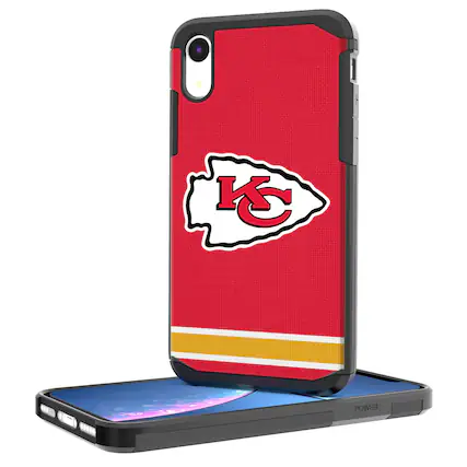 Front. Keyscaper - Kansas City Chiefs iPhone Rugged Stripe Design Case - 15 - Multicolor.