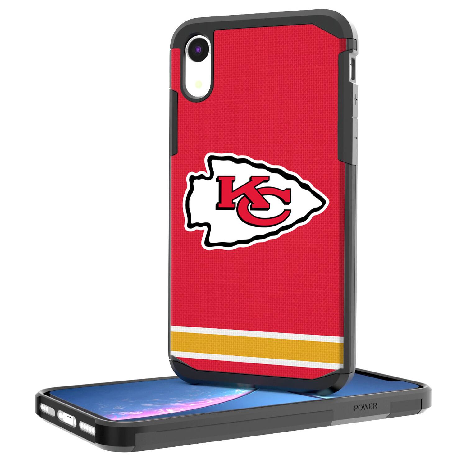 Front. Keyscaper - Kansas City Chiefs iPhone Rugged Stripe Design Case - 15 - Multicolor.