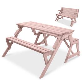 Best Choice Products - 2-in-1 Outdoor Interchangeable Wooden Picnic Table/Garden Bench for w/ Umbrella Hole - Pink