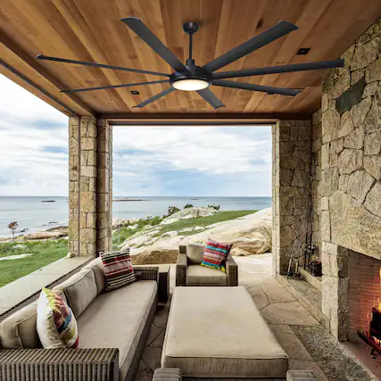 Front. Parrot Uncle - 75" 8-Blade Windmill Ceiling Fan with Integrated LED Light, Remote Control, 6-Speed Reversible DC Motor - Black.