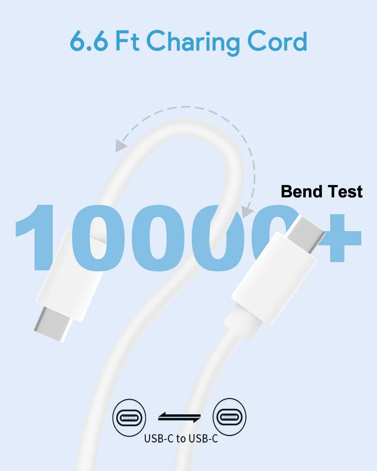 6.6 Ft Charging Cord  
10000+ Bend Test  
USB-C to USB-C