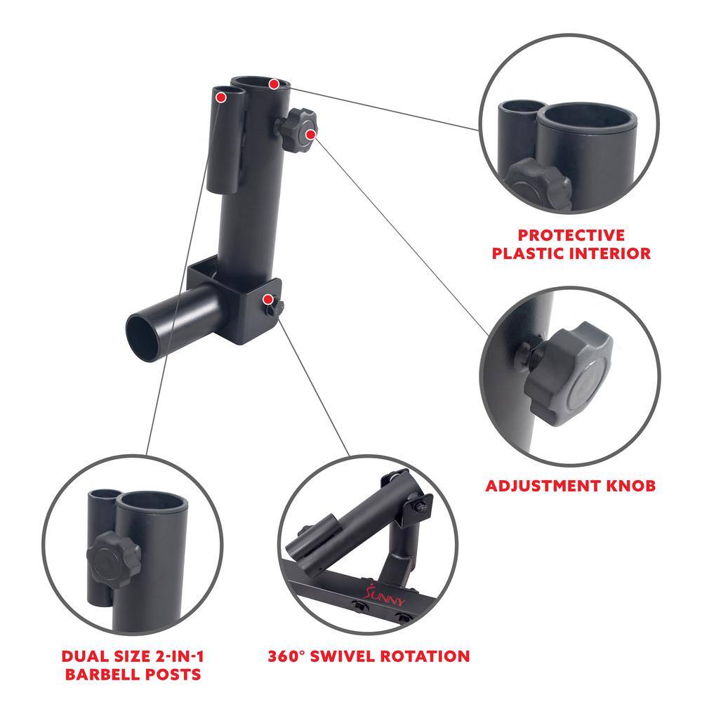 PROTECTIVE PLASTIC INTERIOR  
ADJUSTMENT KNOB  
SUNNY  
DUAL SIZE 2-IN-1 BARBELL POSTS  
360° SWIVEL ROTATION