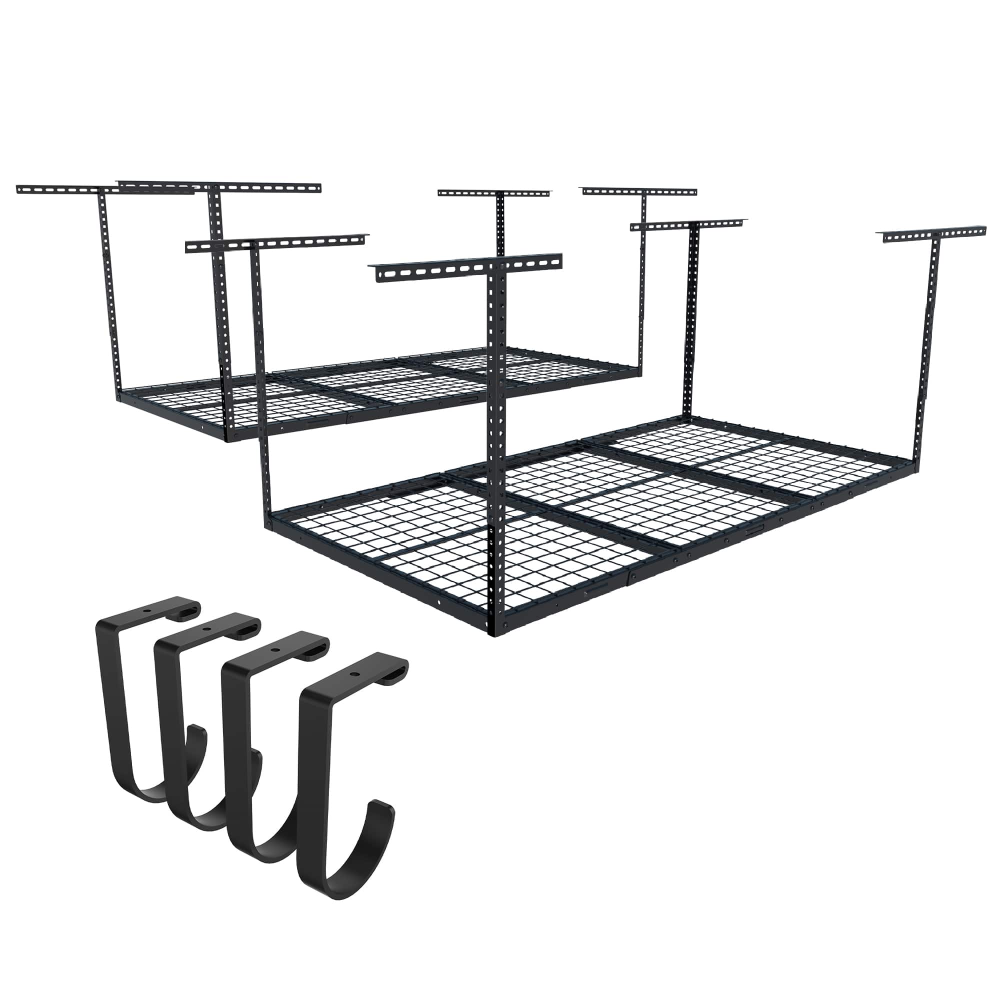 Fleximounts - OHK Series 36 in. W x 72 in. D x 22-40 in. H Ceiling Mounted Overhead Garage Storage Rack with Accessory Hooks - Black