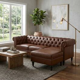 Loheer - 85 Inch L-Shaped Sectional Sofa PU Leather Couch 4-Seater - Black