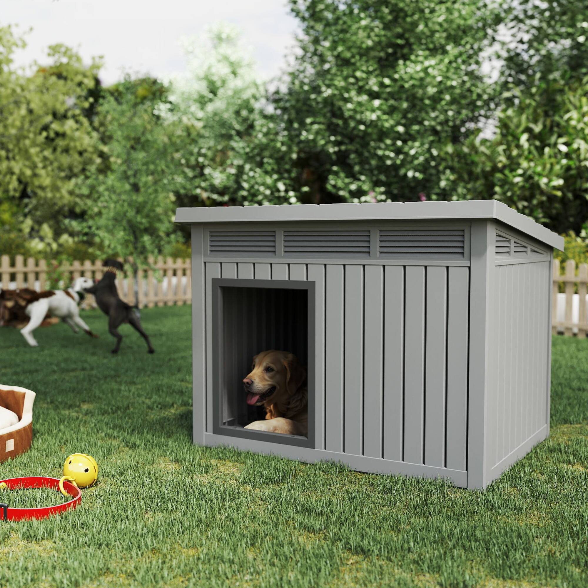 Alt View 1. Yardgrace - 259 Sloped Roof Gas Strut Dog House,Small Indoor/Outdoor Weatherproof Kennel, Easy Access, Compact for Chihuahua/Yorkie - Grey.