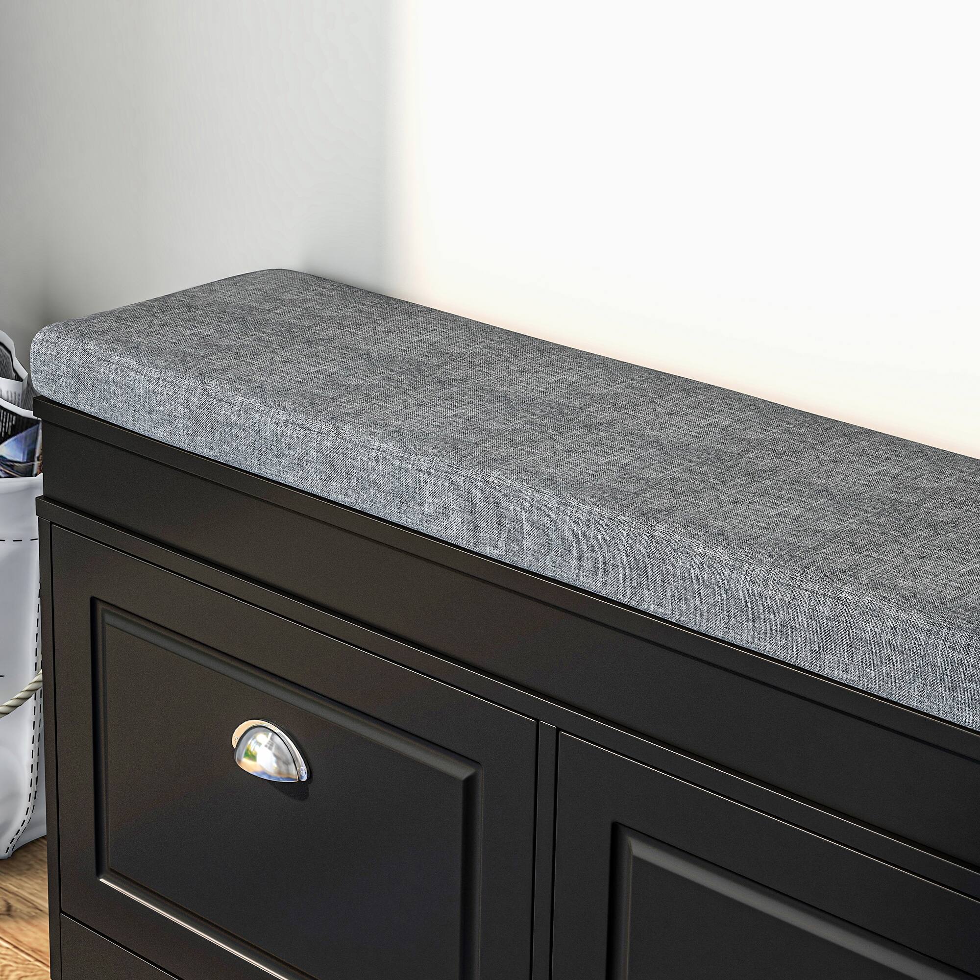 Alt View 7. Homcom - Modern Shoe Rack Bench for Entryway, Storage Organizer with Cushion, 2 Drawers, Adjustable Shelf, Holds 8 Pairs - Black.