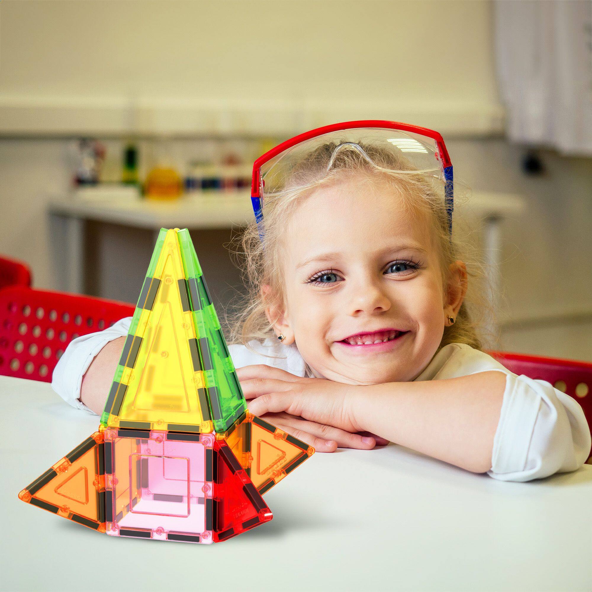 Alt View 1. PicassoTiles - PICASSO-TILES Magnetic Tile Building Block Set Squares & Triangles, STEM Educational Geometric Magnet Shape Kit for Kids.