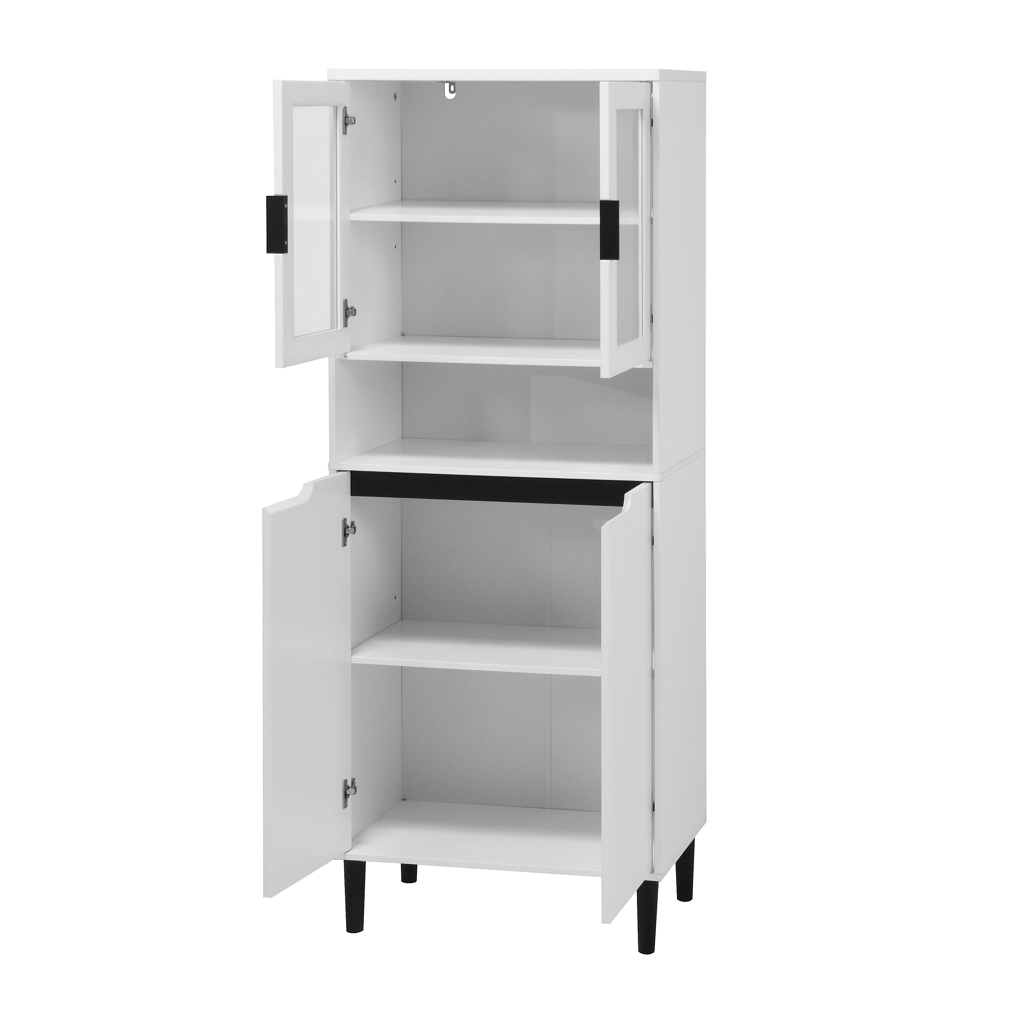 Alt View 1. Spaco - Spaco Tall Storage Bookcase 4-Door Tempered Glass, Adjustable Shelves MDF Cabinet, Living Room Bedroom Storage Organizer - White.