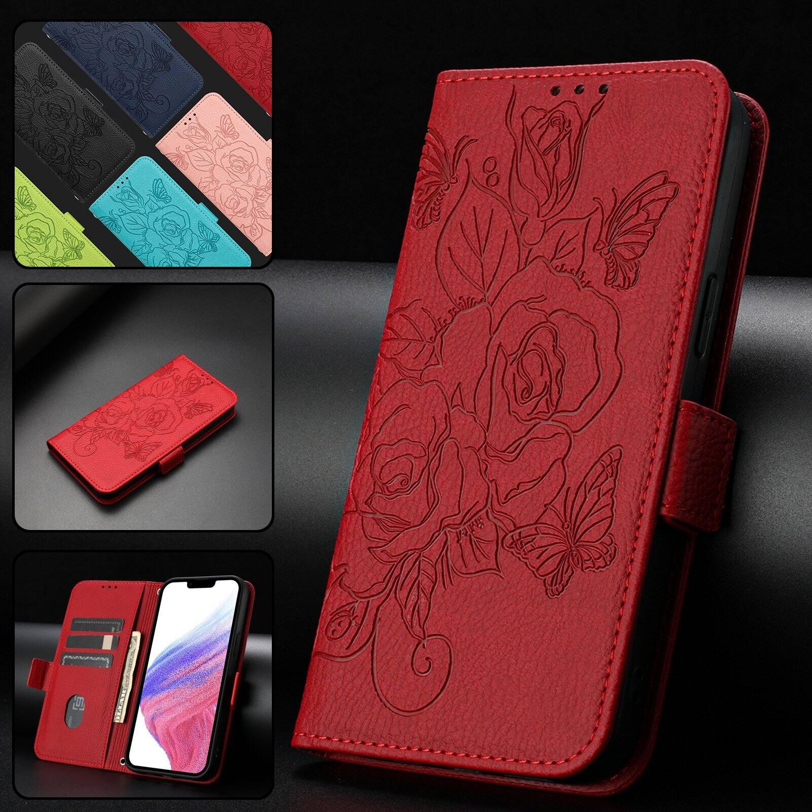 Alt View 5. Dteck - Embossed Texture Case for Apple iPhone 17e / 16e,Faux Leather Card Holder Wallet Case,Magnetic Closure Flip Cover+Strap - Red.