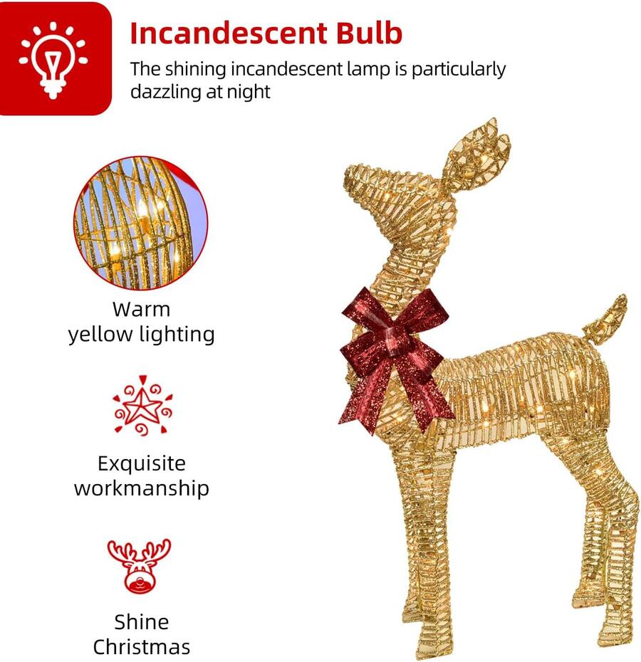 Oberon Weather Oumilen 2 Piece Lighted Christmas Reindeer Yard Decor – Golden Rattan ...