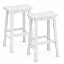 PJ Wood - Saddle-Seat 29 Inch Kitchen, Table, & Bar Counter Stool, Set of 2 - White