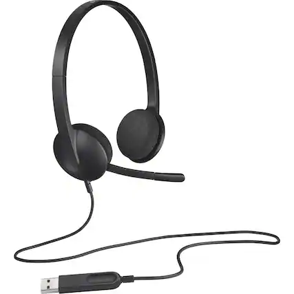 Front. Logitech - Logitech H340 USB Computer Headset with Microphone - Black.