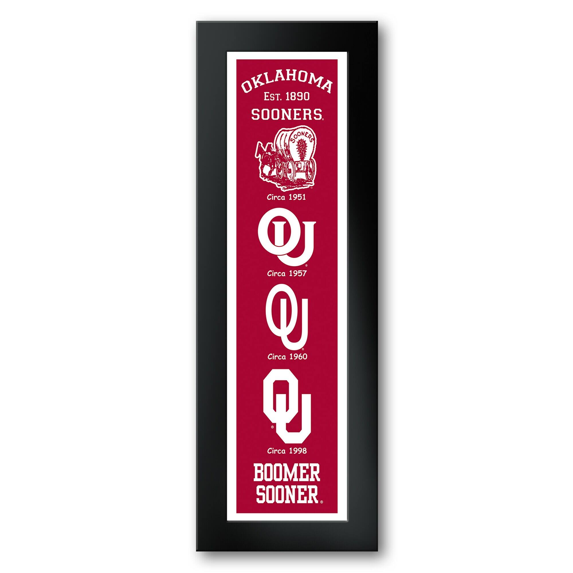 Oklahoma Sooners Framed 12" x 36" Logo Heritage Art Print
