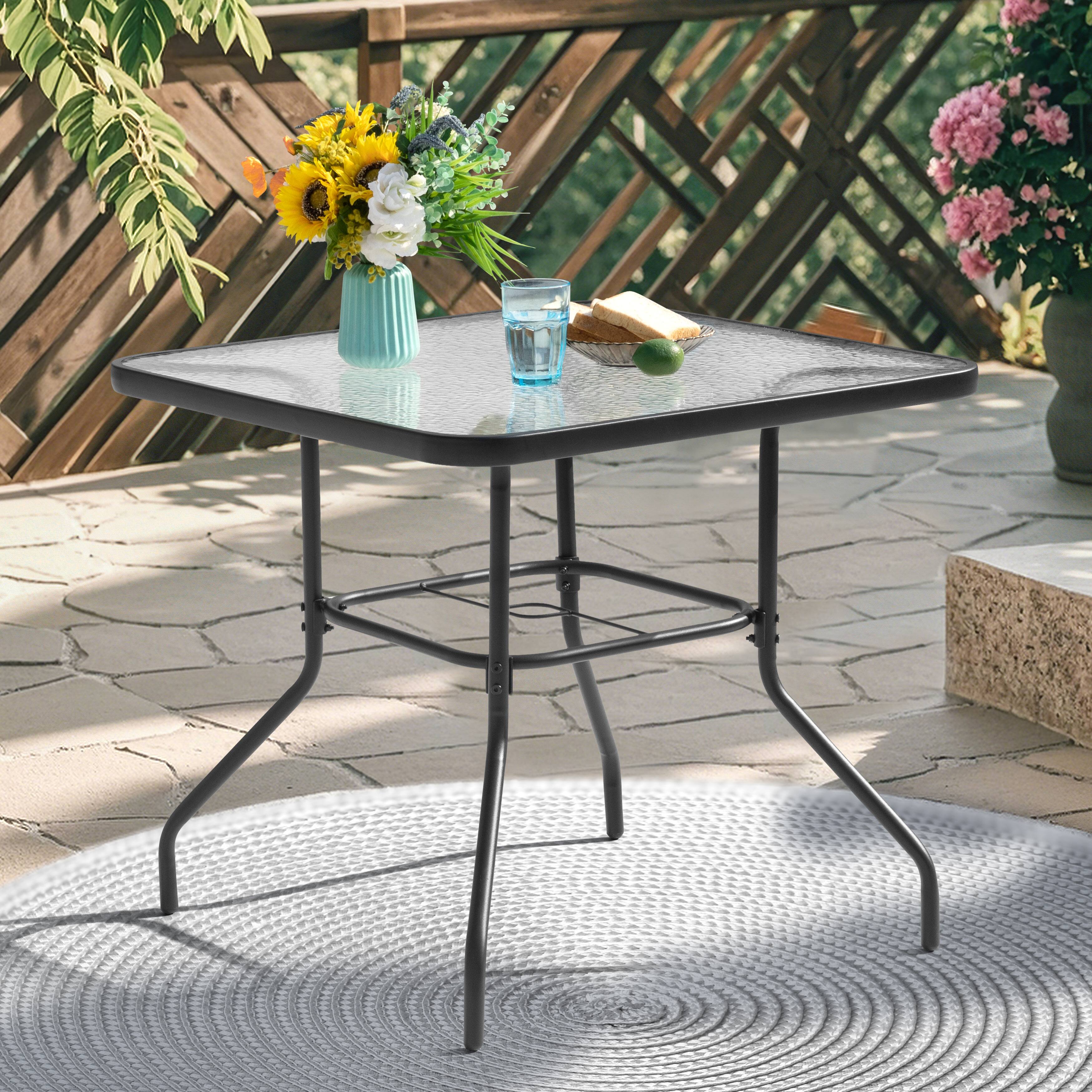 Left. Nuu Garden - Nuu Garden 31.5" Square Outdoor Dining Table with Tempered Glass and Umbrella Hole - Black.