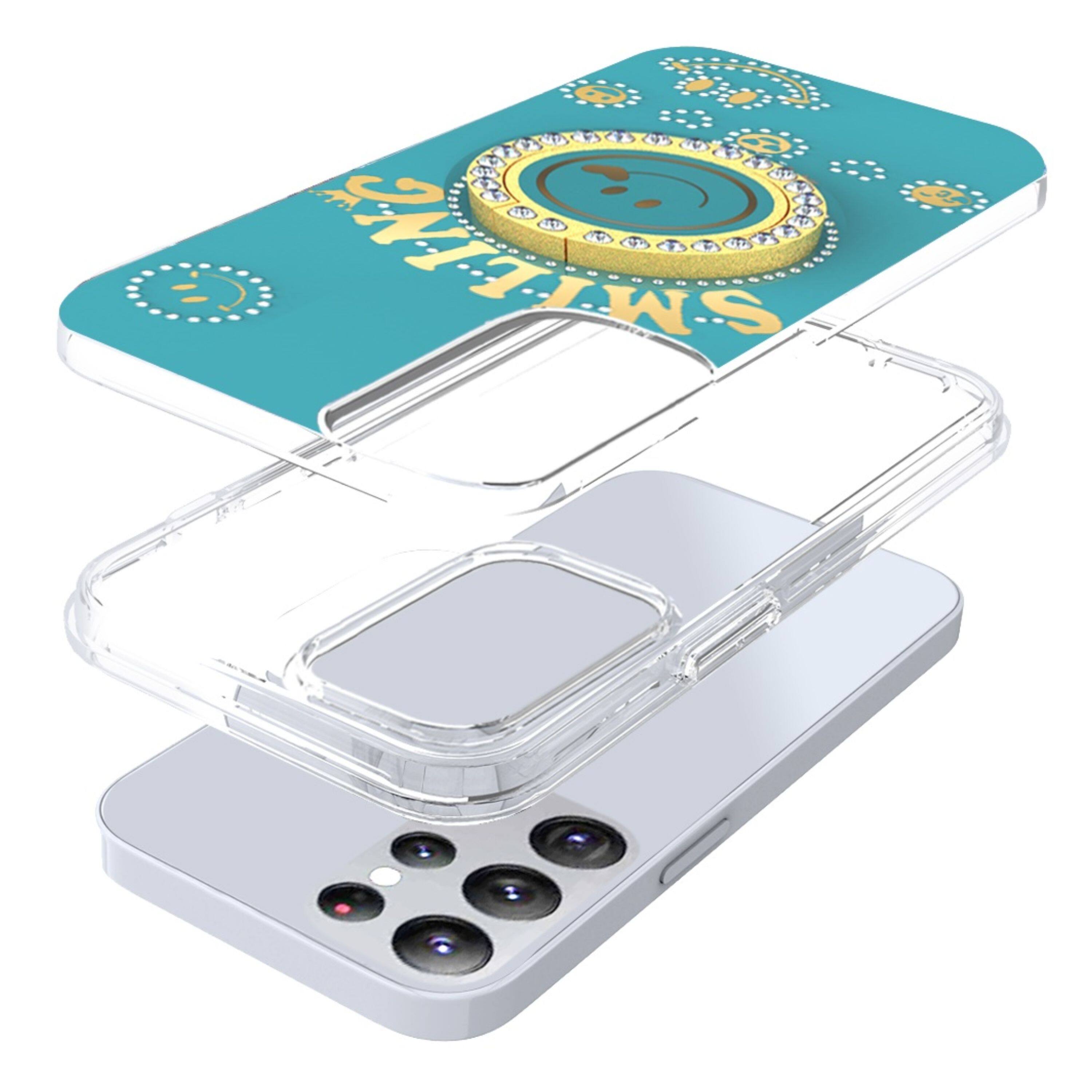 Angle. Kitcheniva - Smiling Face Diamond Studs Design Phone Case With Ring Stand For Samsung Galaxy S24+ Plus Blue - Blue.