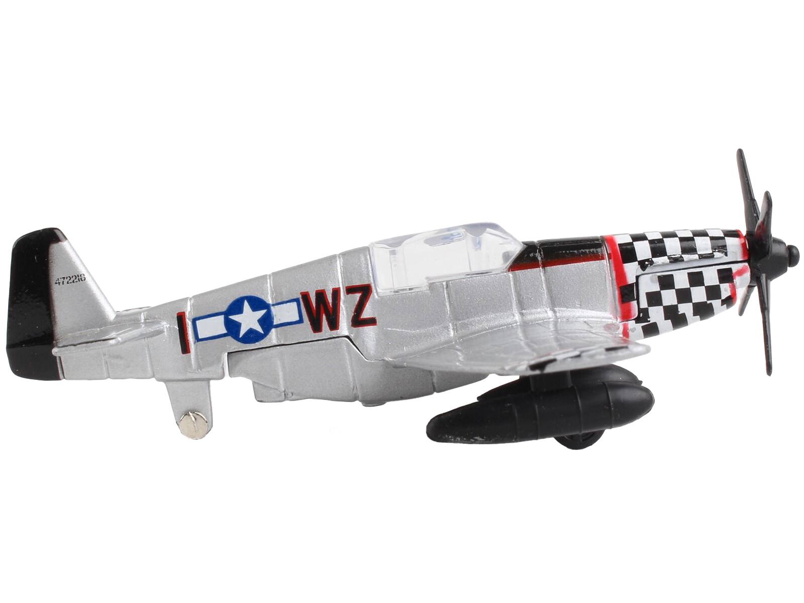 Angle. Runway24 - North American P-51 Mustang Silver US Army Air Force with Runway Section Airplane - Silver Metallic.