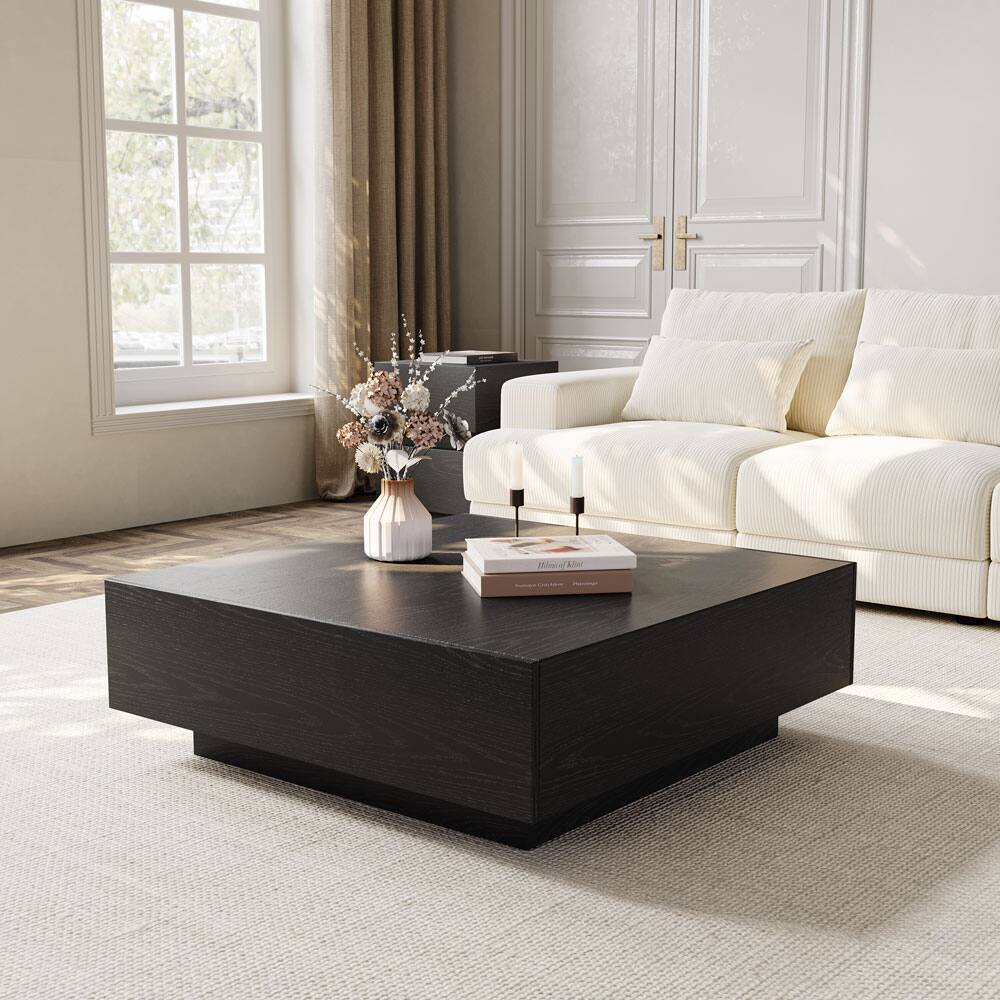 Alt View 10. POVISON - 39" Fully-assembled Mid-Century Square Wood Coffee Table with 2 Drawer for Living Room,  Black - Black.