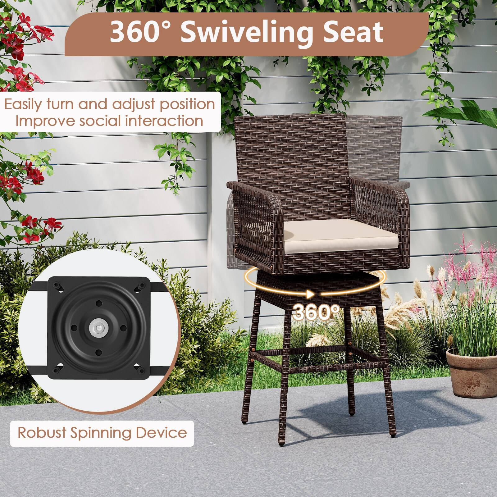 360° Swiveling Seat

Easily turn and adjust position  
Improve social interaction

360°

Robust Spinning Device