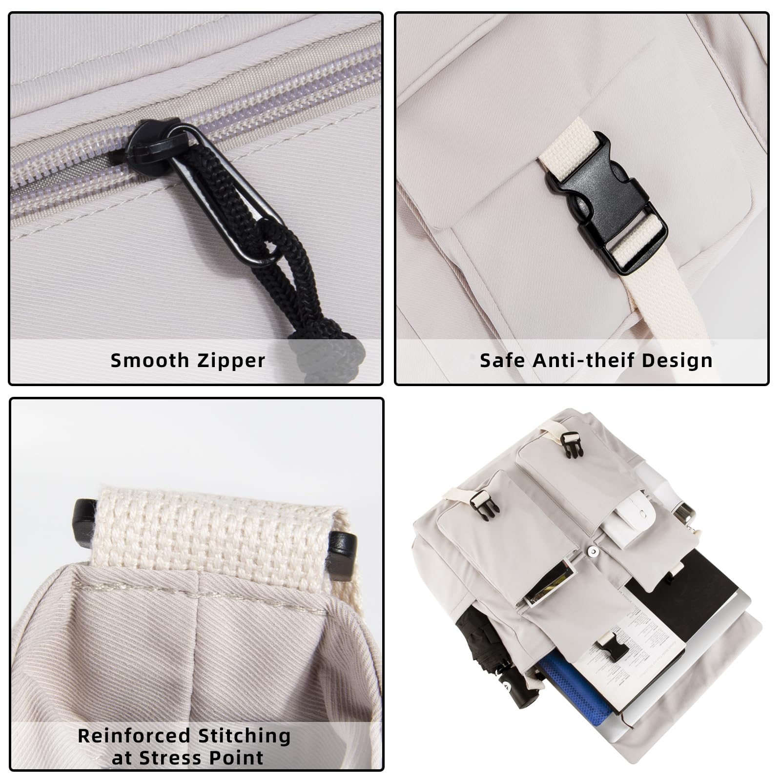 Smooth Zipper  
Safe Anti-theif Design  
Reinforced Stitching at Stress Point