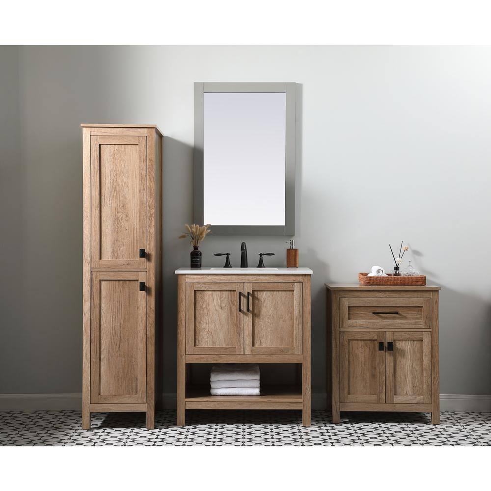 Alt View 7. Elegant Kitchen and Bath - 24 Inch Wide Bathroom Storage Freestanding Cabinet In Natural Oak - Natural Oak.