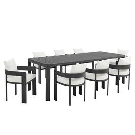 Modway - Tahoe 9-Piece Aluminum Outdoor Dining Set with Extendable Table - Gray White