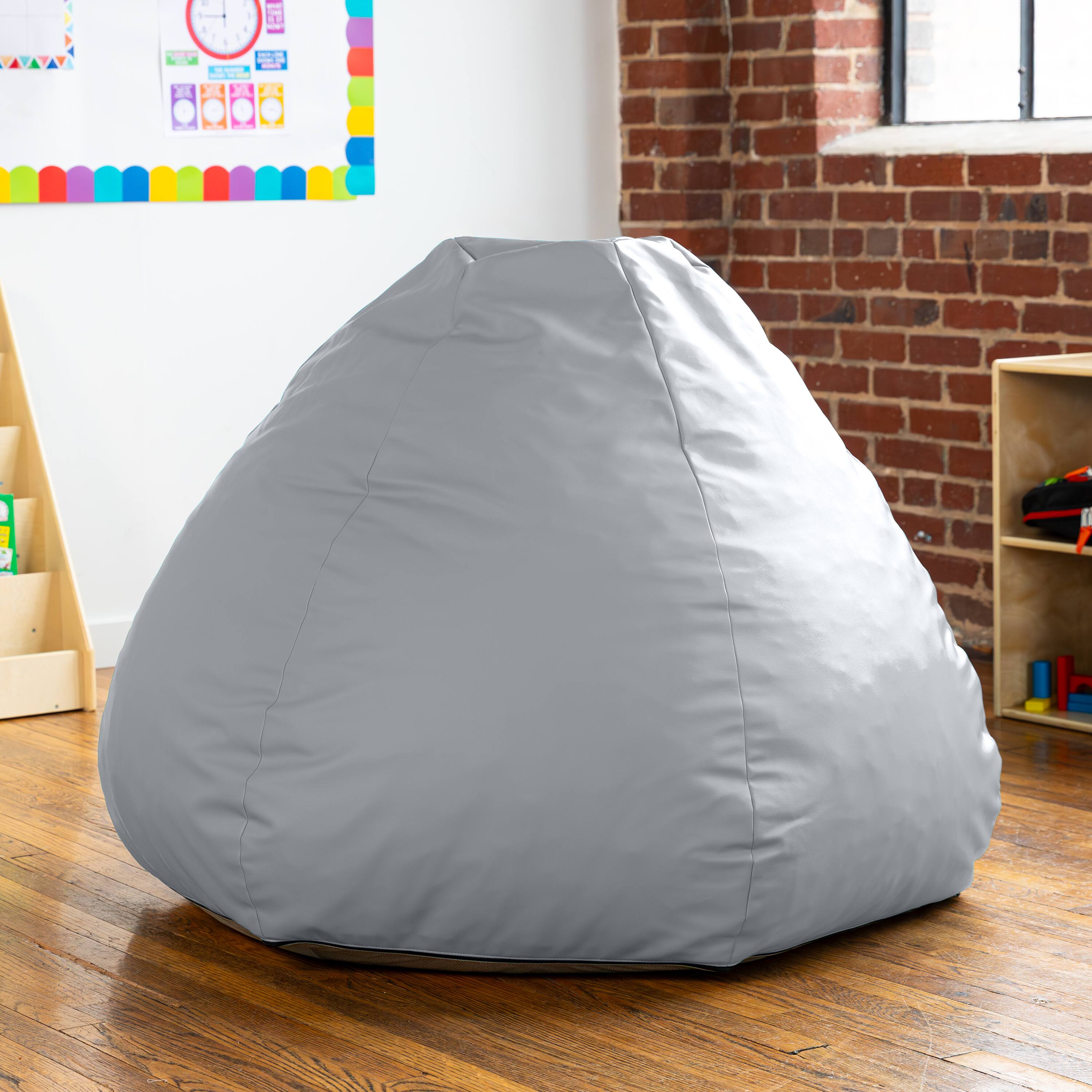 Alt View 2. Jaxx - Jaxx Gumdrop Commercial Grade Bean Bag for Educational Environments, Large Size - Premium Vinyl - Submarine Grey - Submarine Grey.