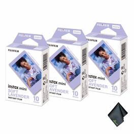 Fujifilm - 3xFUJIFILM INSTAX MINI Soft Lavender Instant Film (10 Exposures), Microfiber Cleaning Cloth, Bundle