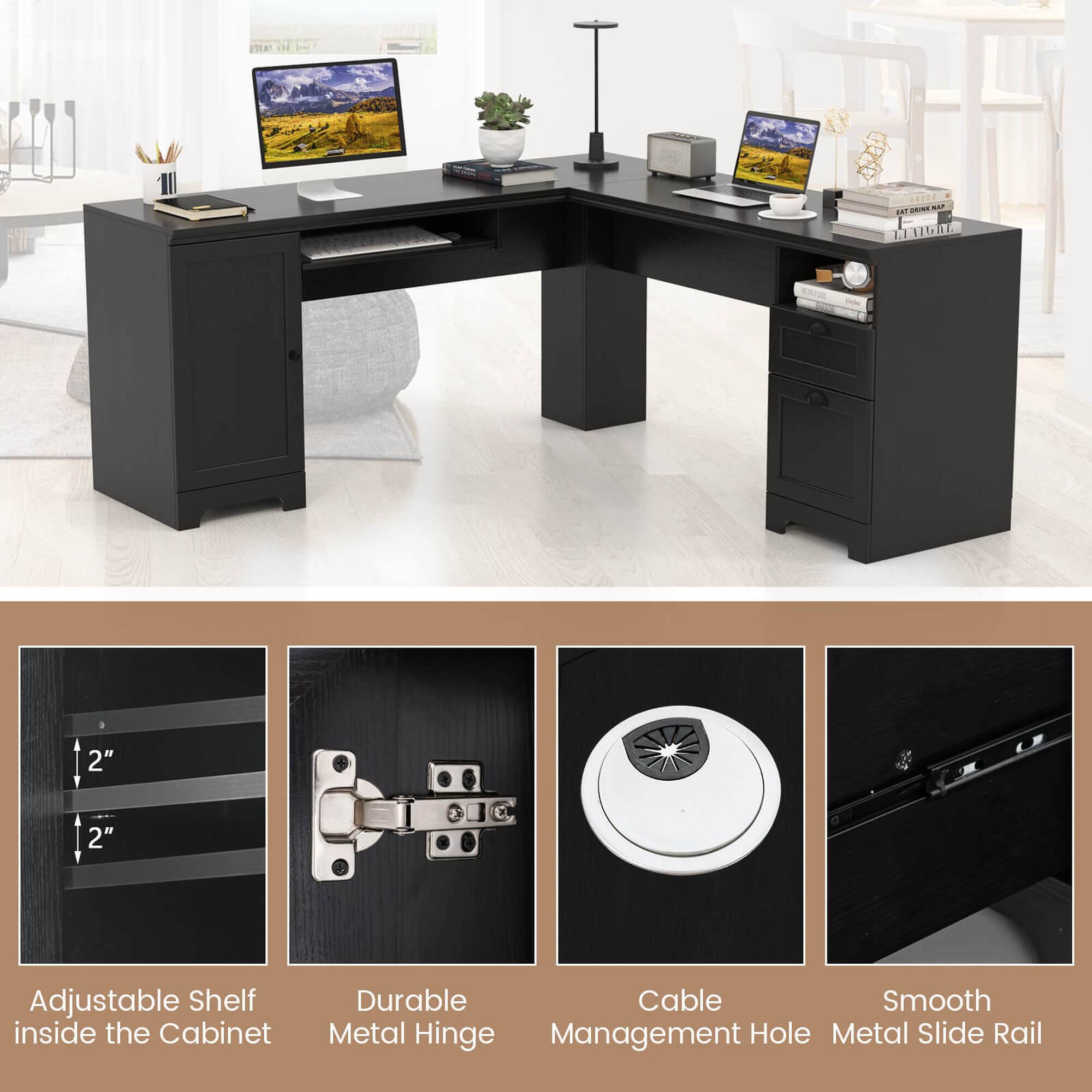 Adjustable Shelf inside the Cabinet, Durable Metal Hinge, Cable Management Hole, Smooth Metal Slide Rail