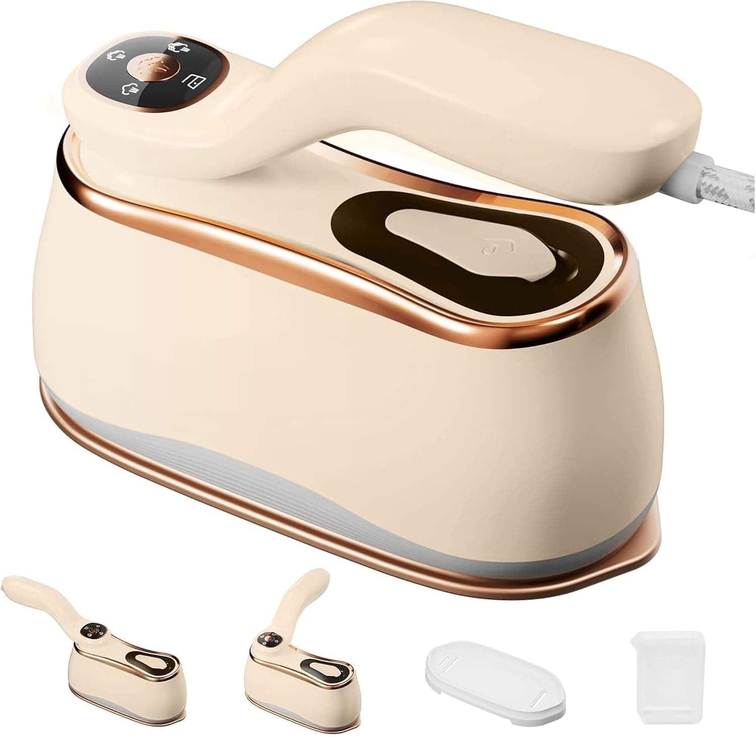 FINEAK - 1200W Portable Clothes Steamer 15S Heat-Up Ceramic Panel LCD 4-Speed 220ml Tank Dry&Wet All-Fabric Safe - White