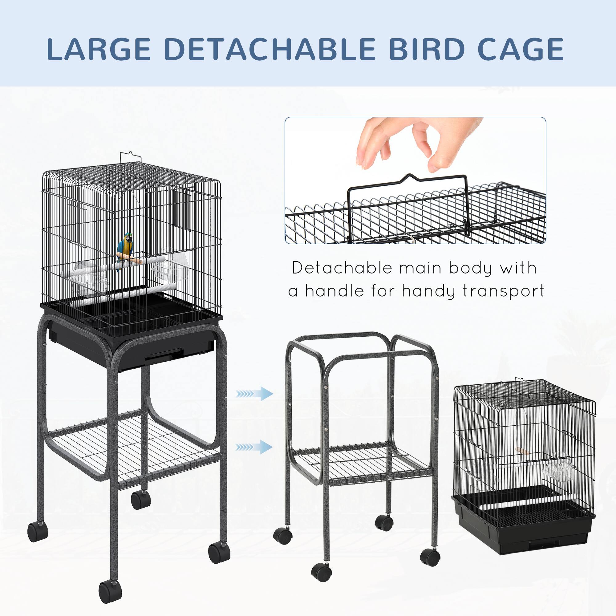LARGE DETACHABLE BIRD CAGE

Detachable main body with a handle for handy transport