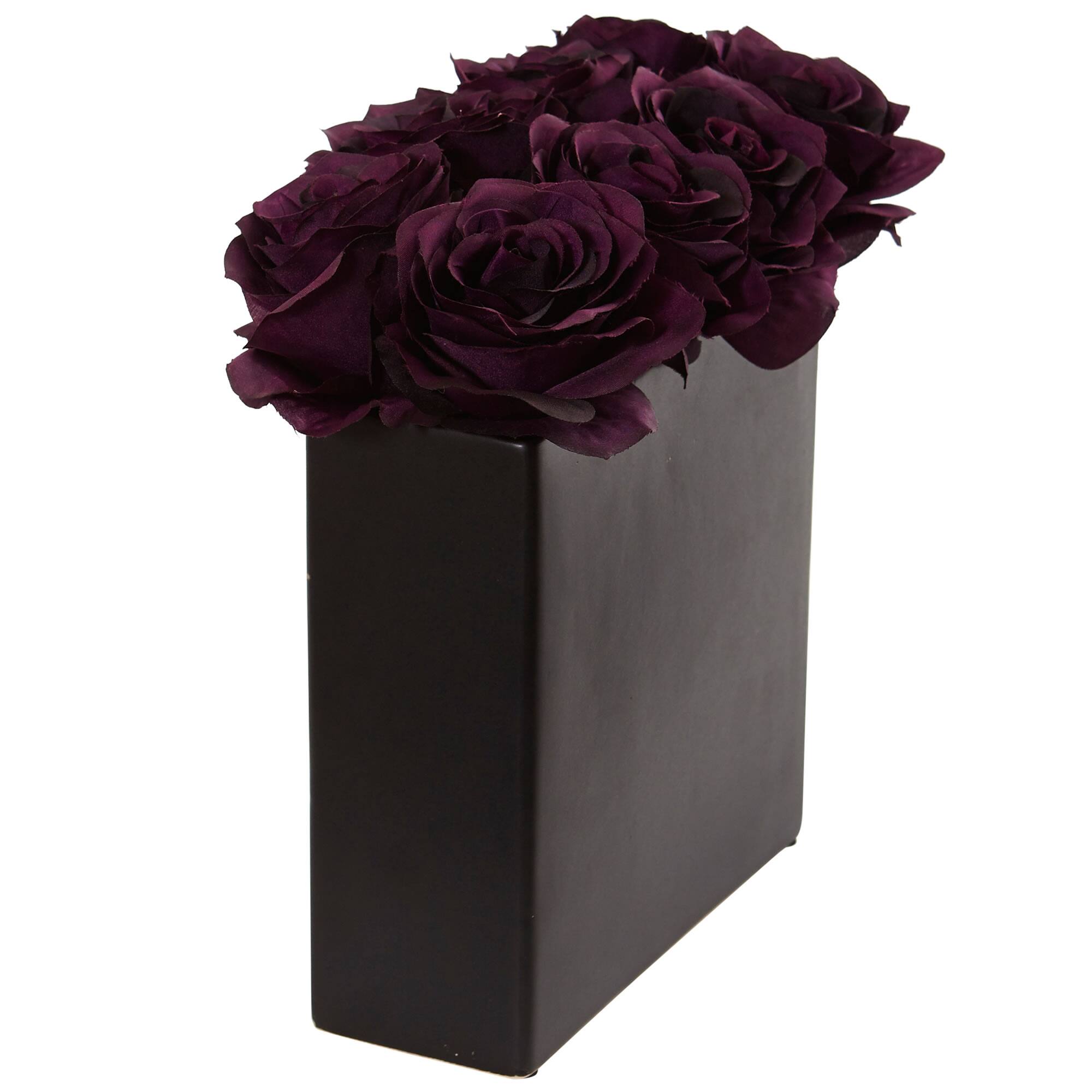 Left. BreeBe - 9" Roses Arrangement in Black Vase Purple Elegance - Purple Elegance.