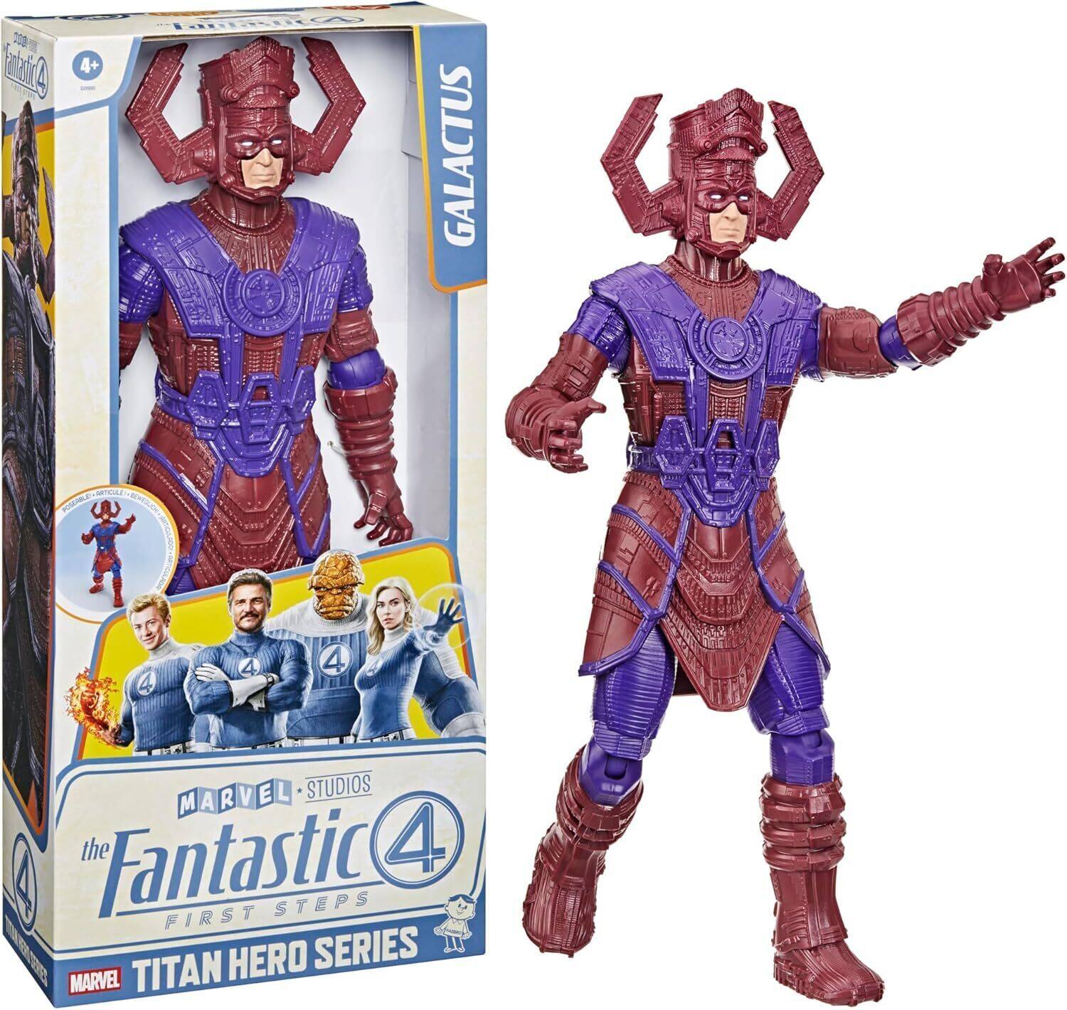 Sure, here is the corrected and grouped text from the image:

---

**Front of the Box:**

- **MARVEL STUDIOS**
- **the Fantastic 4**
- **FIRST STEPS**
- **TITAN HERO SERIES**
- **GALACTUS**
- **4+**
- **MARVEL**

**Side of the Box:**

- **MARVEL STUDIOS**
- **the Fantastic 4**
- **FIRST STEPS**
- **TITAN HERO SERIES**

**Additional Text:**

- **TN 200 EbA 4+ GALACTUS ATOAL PONVBLA O 4 4 4 MARVEL R V E L STUDIOS M A the Fantastic 4 STEPS FIRST TITAN HERO SERIES MARVEL**

---

This text is grouped and corrected based on the visible elements in the image.