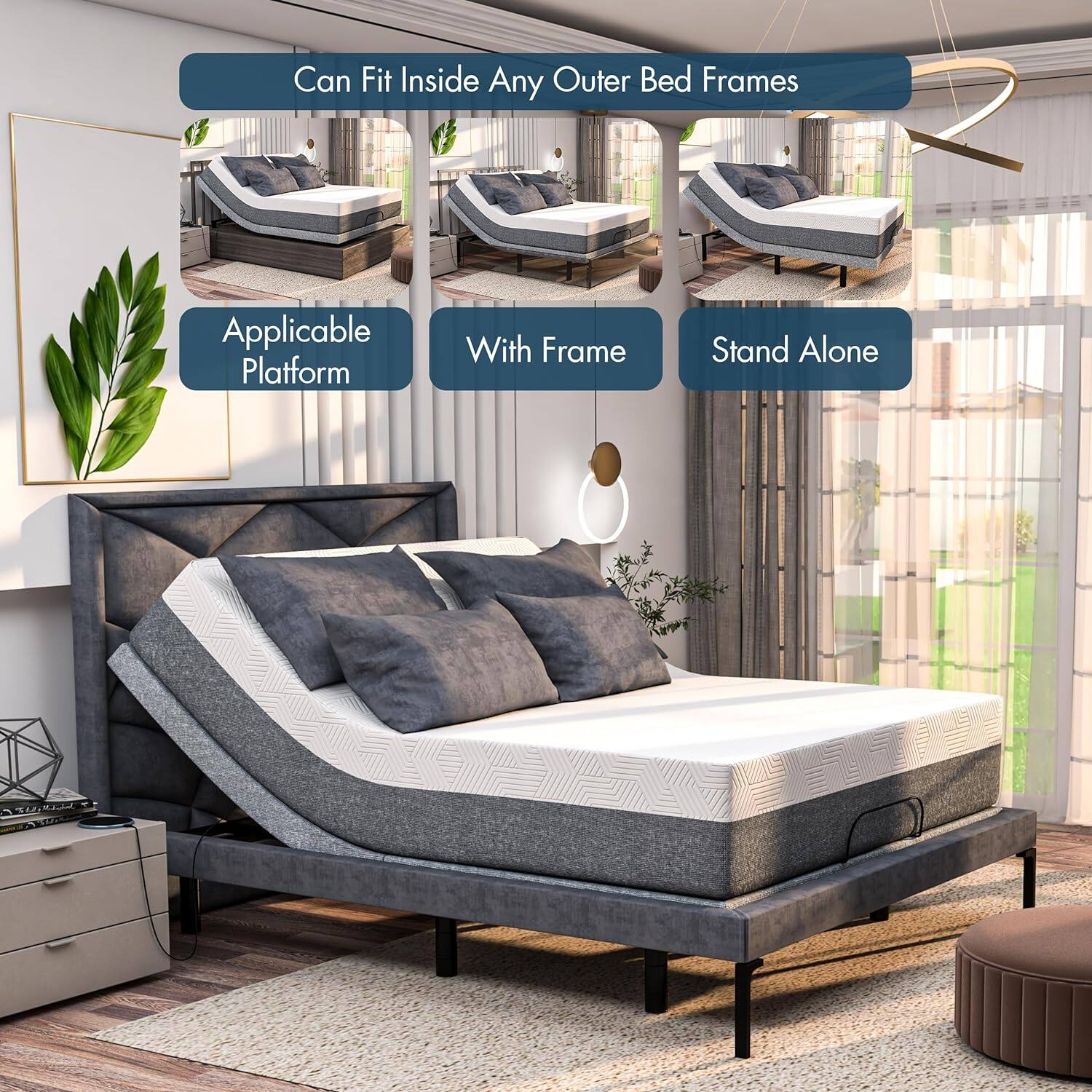 Renanim SFE Split King Adjustable Bed Frame with 14