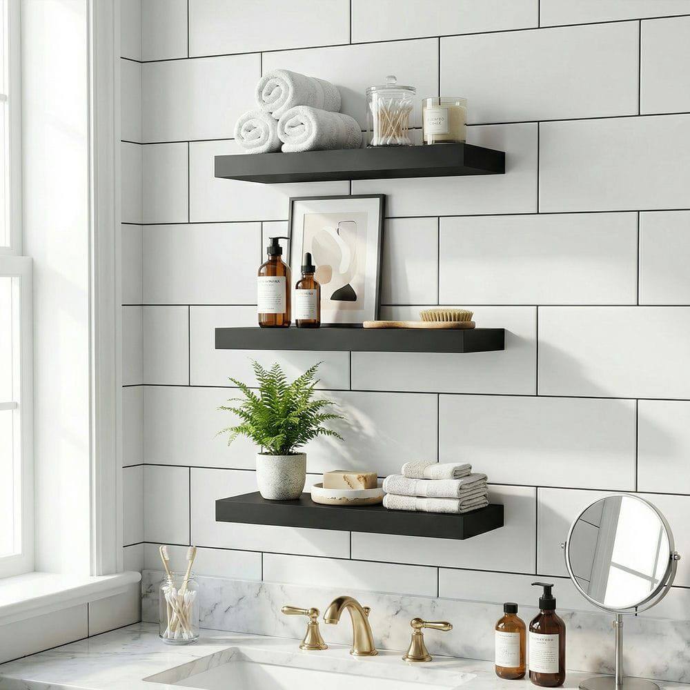 Alt View 1. Kadyn - Matte Black Floating Wall Shelves, Minimalist Storage with Hidden Bracket and Military-Grade Iron Frame for Living Room - Black.