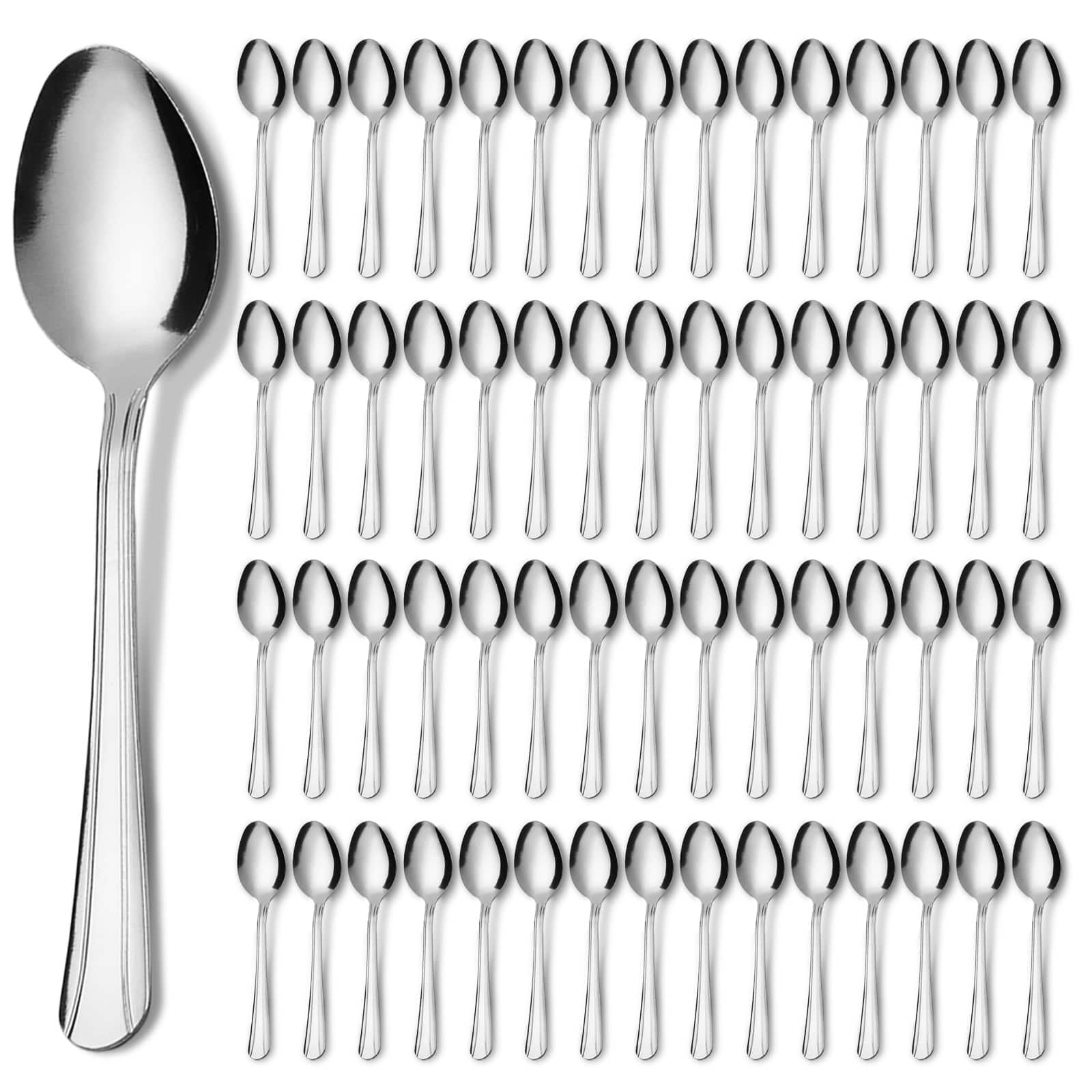 KOOMADE - Teaspoons, 16/36/60-Piece Stainless Steel Flatware Set, 5.9" Heavy Duty Silverware Spoons, Dishwasher Safe - Silver