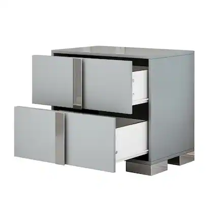 Front. Spaco - Spaco 2 Drawers Elegant Nightstand with Metal Foot, Mirrored Bedside Table for Bedroom, Living Room - Gray.