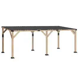 Outsunny - 10' x 20' Wooden Gazebo, Hardtop Lean-to Gazebo Pergola with Galvanized Steel Sloped Roof