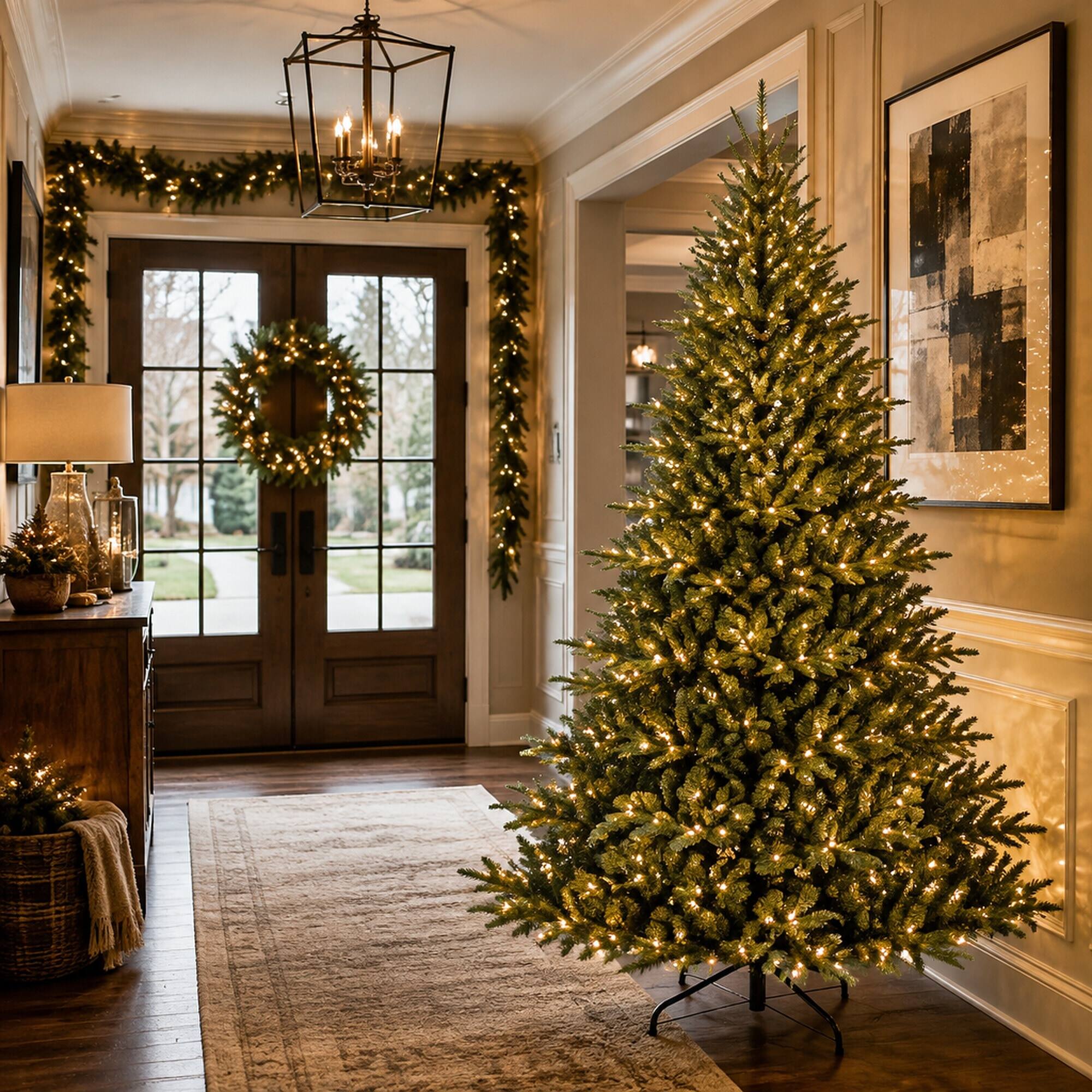 Alt View 2. RYHNUYNE - 5FT Full-Shape Pre-Lit Christmas Tree, 350 Lights 1129 Tips PE/PVC Mixed Branches Wide Base Stable Metal Stand - Green.