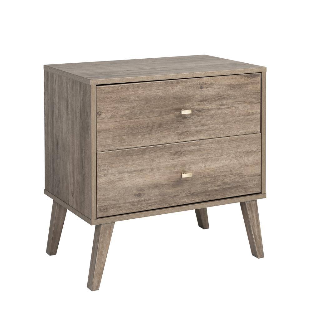 Front. Prepac - Milo Mid Century Modern  2-drawer Nightstand, Drifted Gray - Gray.