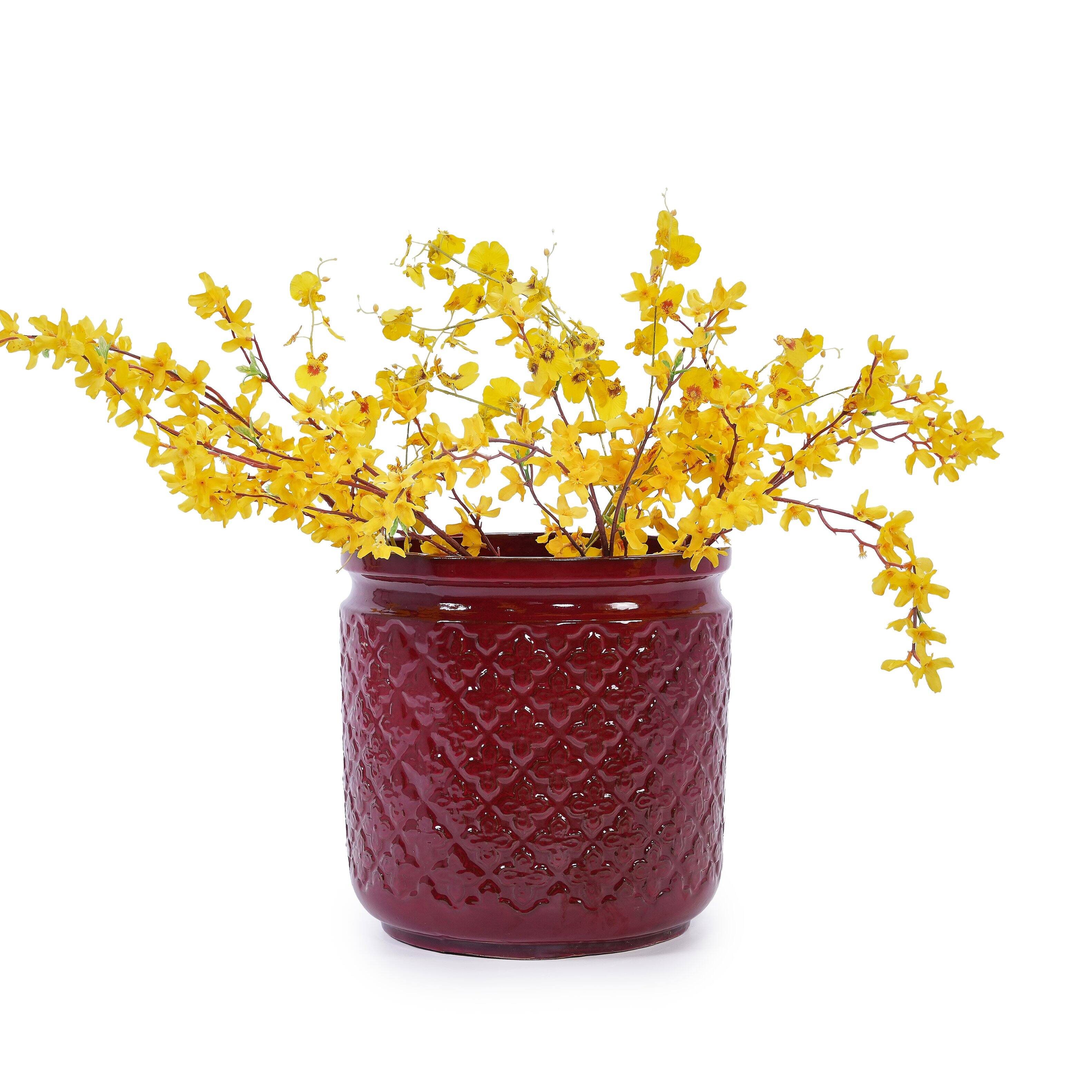 Alt View 4. Loheer - Loheer Ceramic Planter Set, Handmade Burgundy Indoor Plant Pots, Diamond Pattern, Breathable Clay, 15 12 9 Inch.