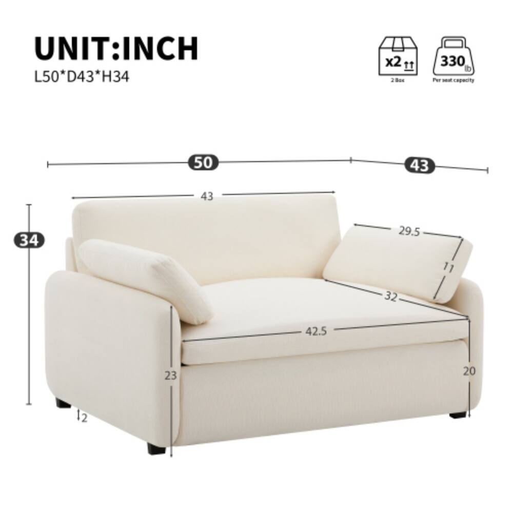UNIT: INCH  
L50*D43*H34  
L50 D43 H34 x2  
11  
28oc  
2  
330 lb  
Per seat capacity  
50 43 43 34 29.5 11 32 42.5 23 20 12 2