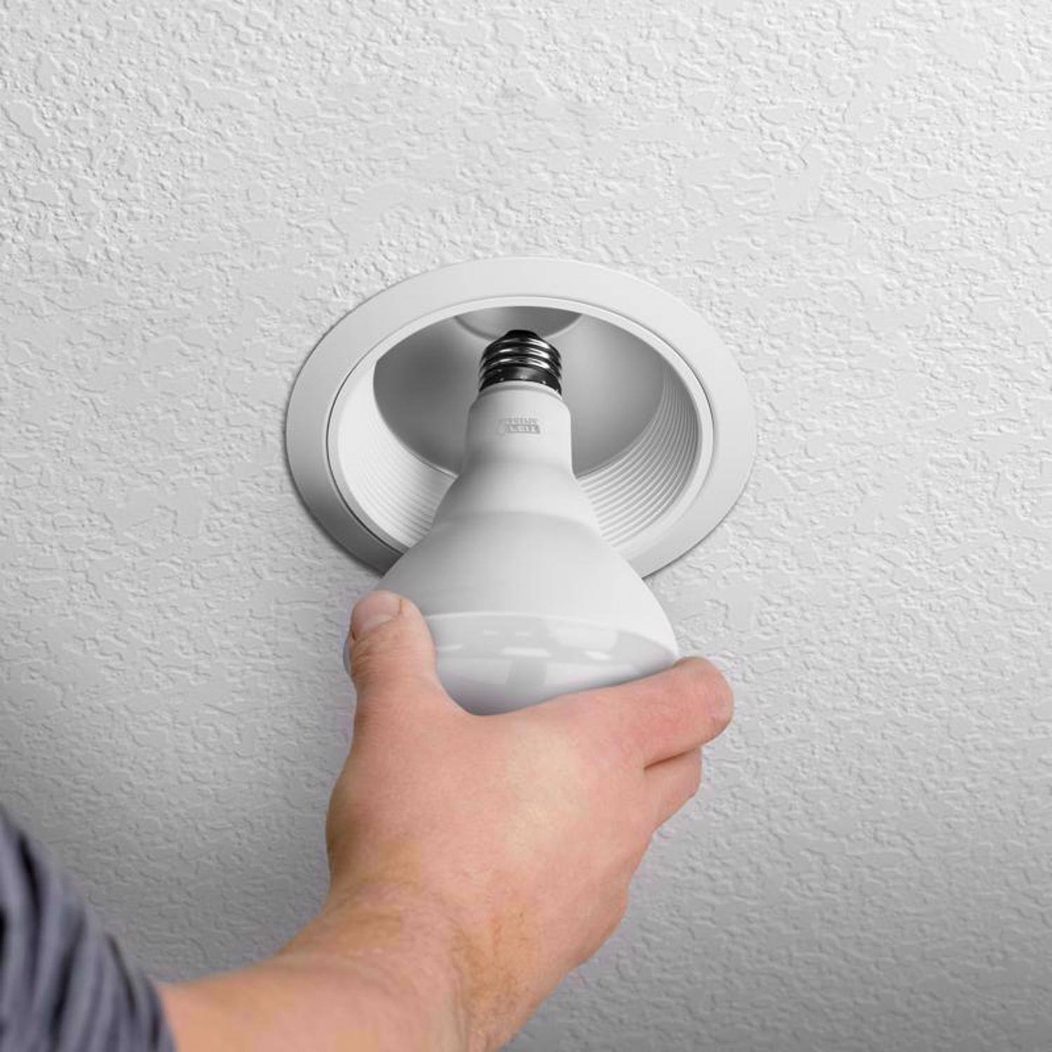 Left. FEIT ELECTRIC - Feit BR30 E26 (Medium) Smart-Enabled LED Bulb Adjustable White 65 Watt Equivalence 1 pk.