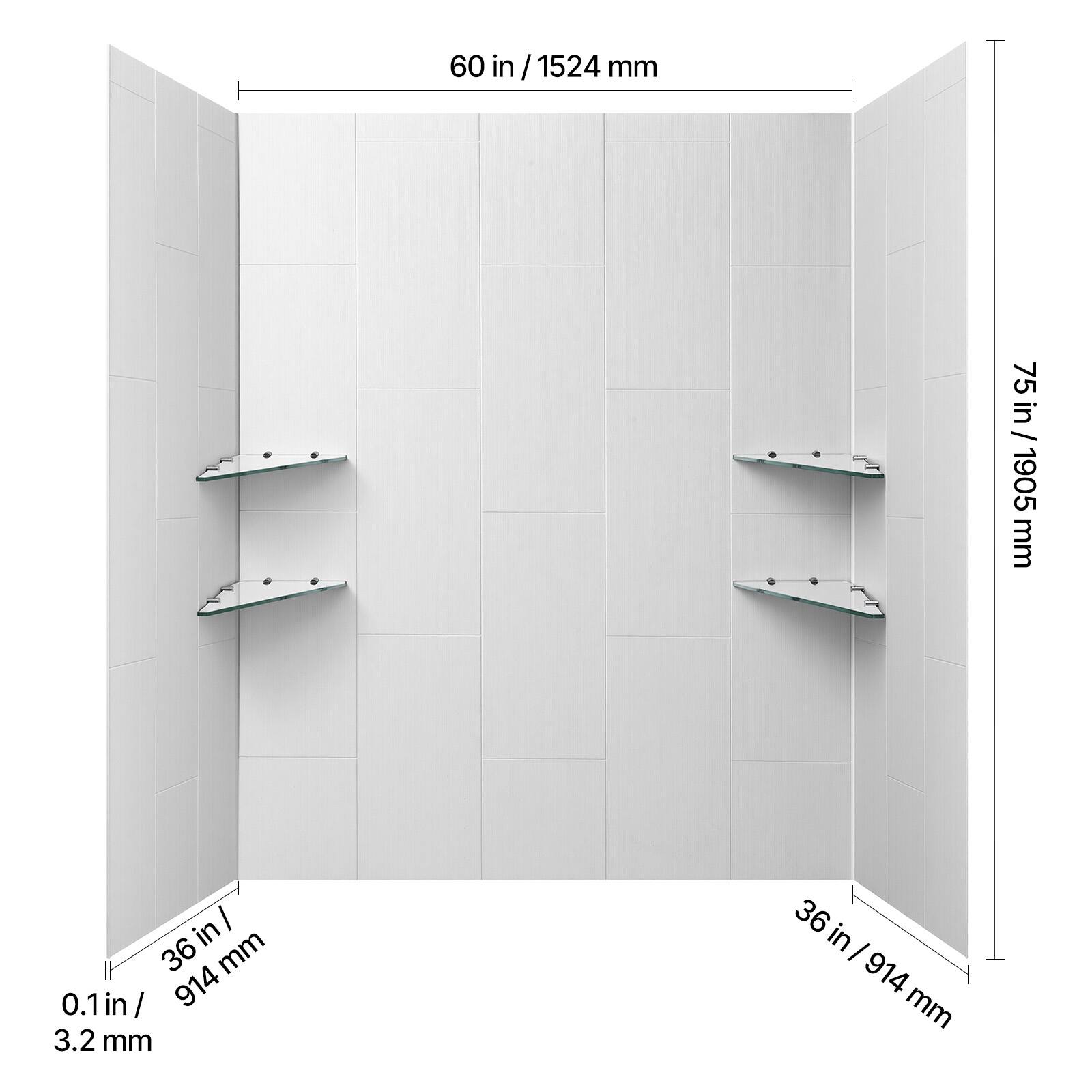 60 in / 1524 mm  
75 in / 1905 mm  
36 in / 914 mm  
0.1 in / 3.2 mm