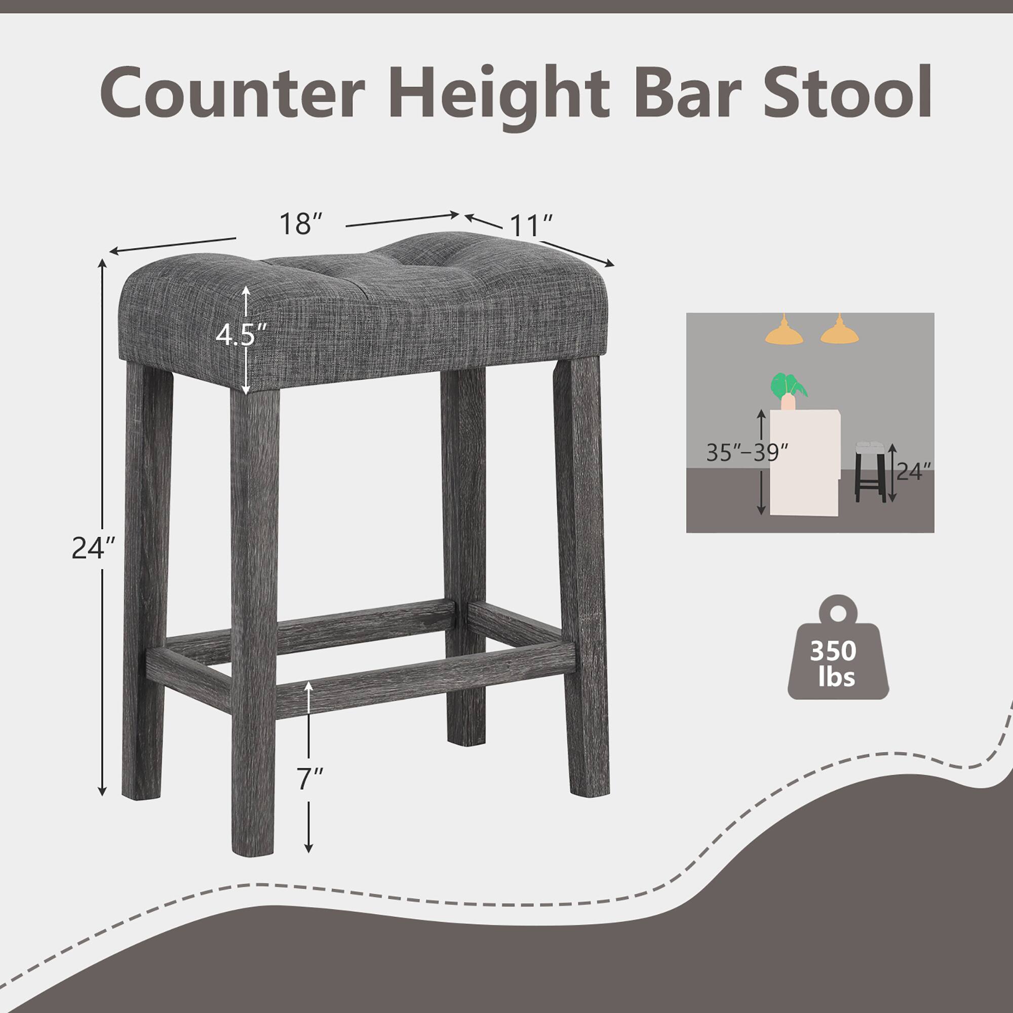Counter Height Bar Stool

- Seat Width: 18"
- Seat Depth: 11"
- Seat Height: 4.5"
- Overall Height: 24"
- Base Height: 7"
- Base Width: 24"
- Weight Capacity: 350 lbs
- Recommended Table Height: 35"-39"