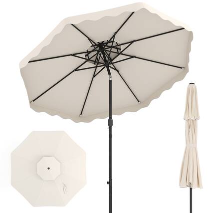 Front. Gymax - Gymax 9 FT Patio Umbrella w/Push Button Tilt & Crank 2-Tier Vented Top 8 Metal Ribs Beige - Beige.